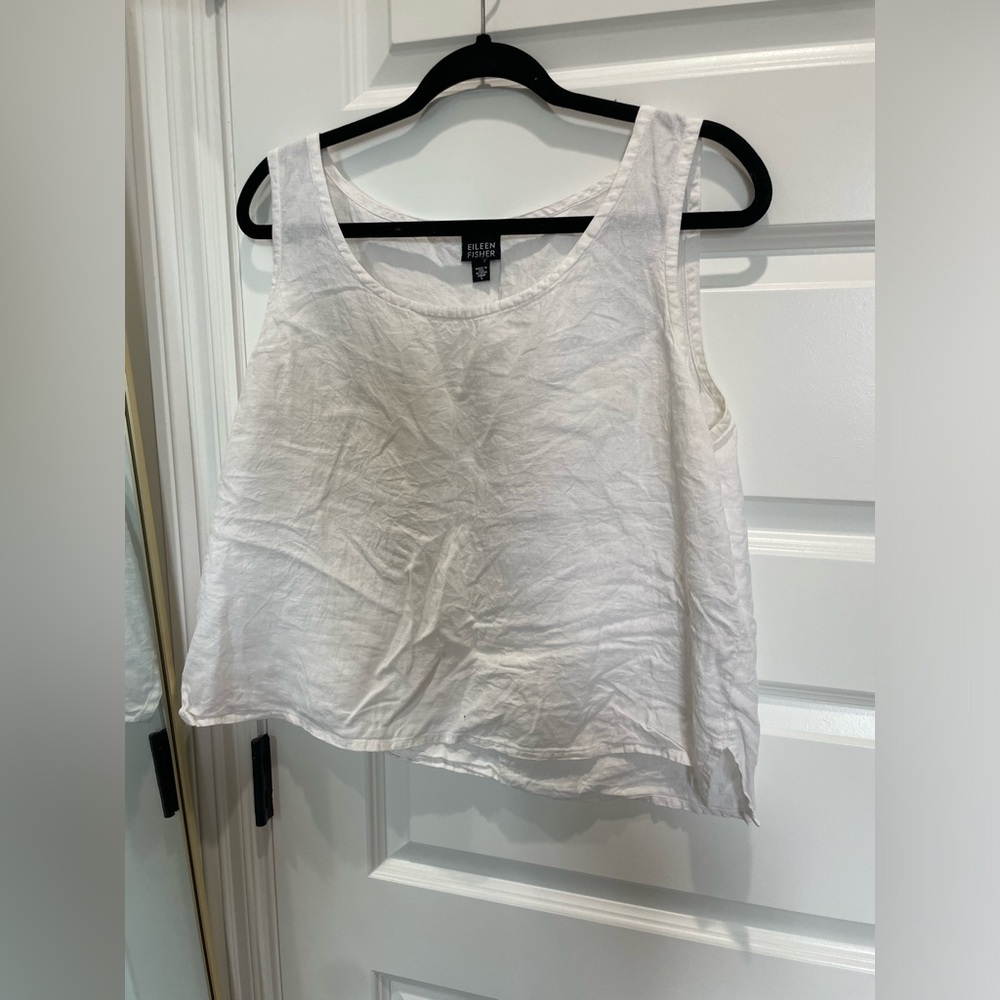 Eileen Fisher cropped white tank linen large